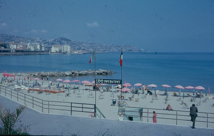 The beach at the Lido, umbrellas along the shore